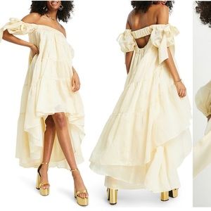 ASOS Design Off the Shoulder Voile High Low Dress